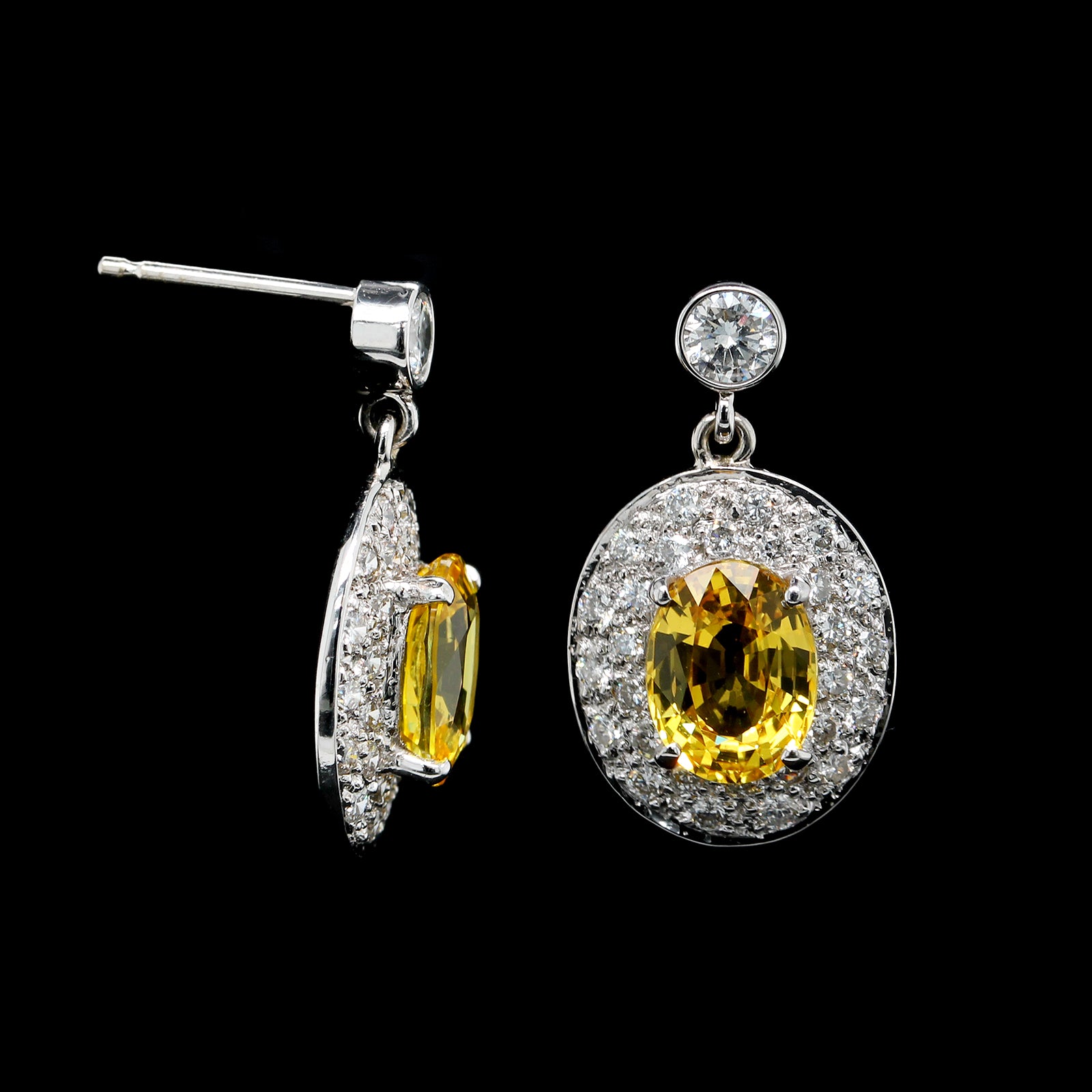 14K White Gold Estate Yellow Sapphire and Diamond Earrings