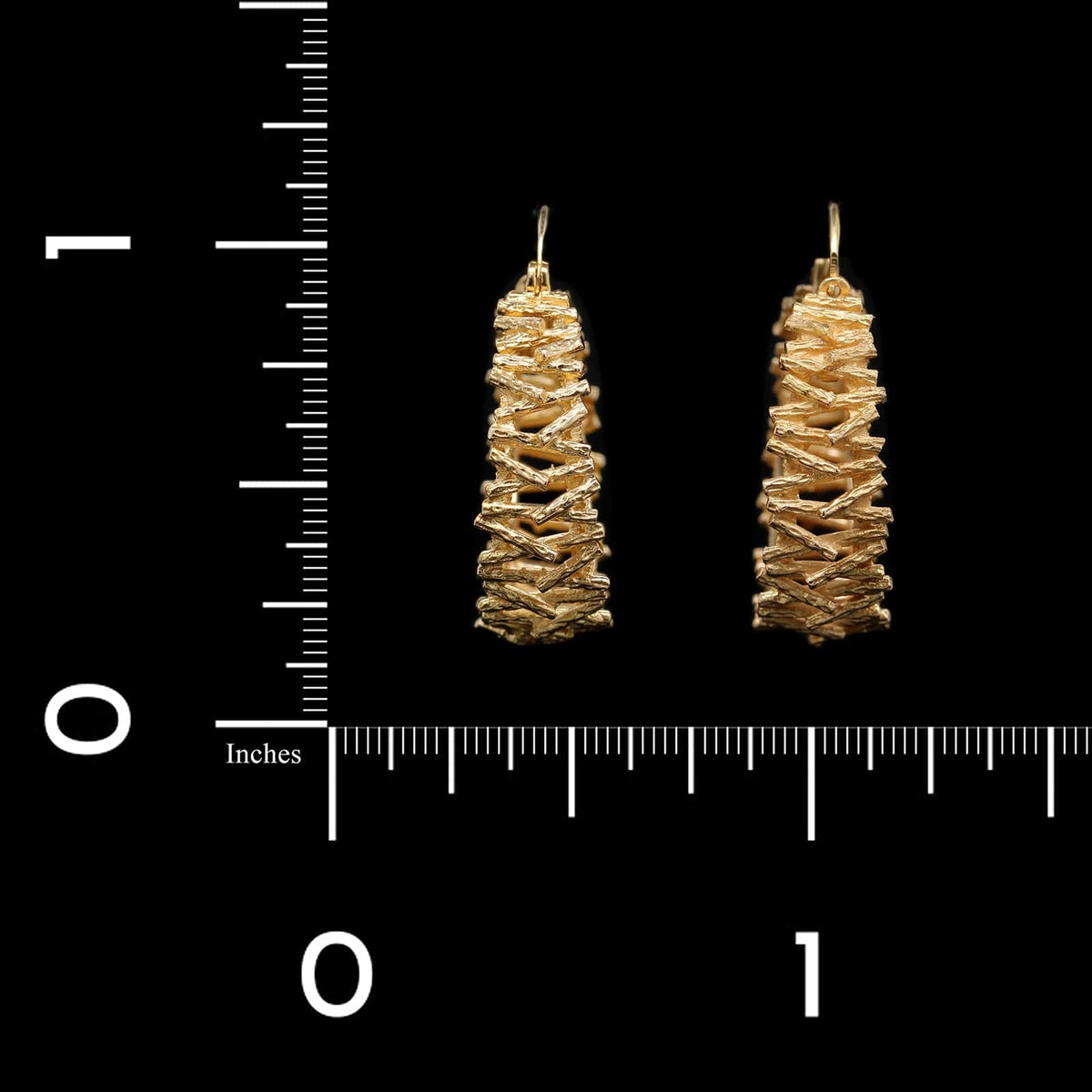 14K Yellow Gold Estate Textured Hoop Earrings