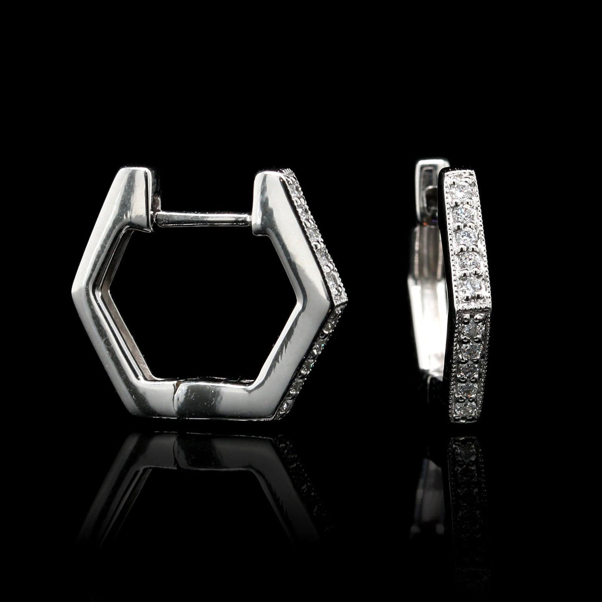 14K White Gold Estate Diamond Hoops