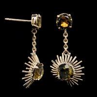 14K Yellow Gold Estate Green Quartz Drop Earrings