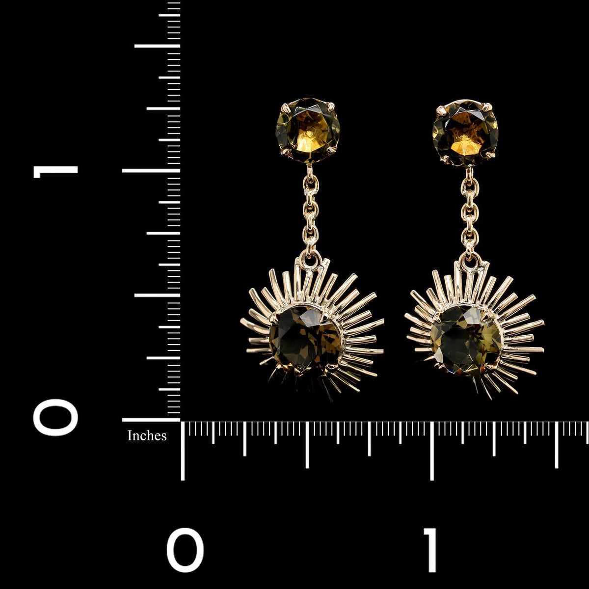 14K Yellow Gold Estate Green Quartz Drop Earrings