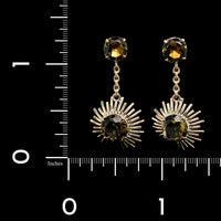 14K Yellow Gold Estate Green Quartz Drop Earrings