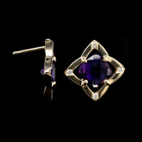 14K Yellow Gold Estate Amethyst and Diamond Earrings
