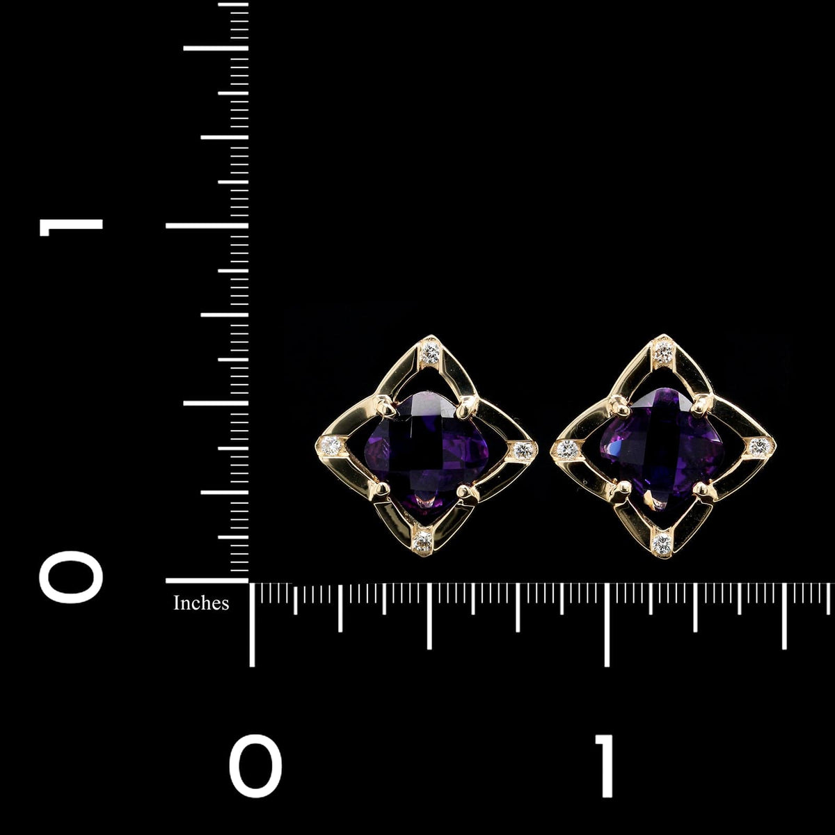 14K Yellow Gold Estate Amethyst and Diamond Earrings