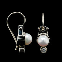 14K White Gold Estate Cultured Pearl and Diamond Drop Earrings