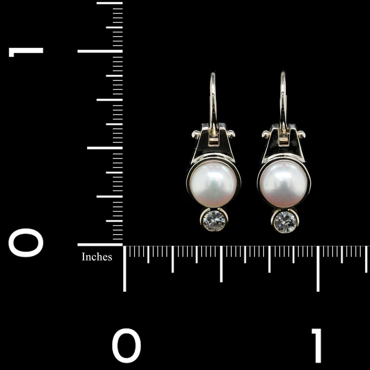 14K White Gold Estate Cultured Pearl and Diamond Drop Earrings