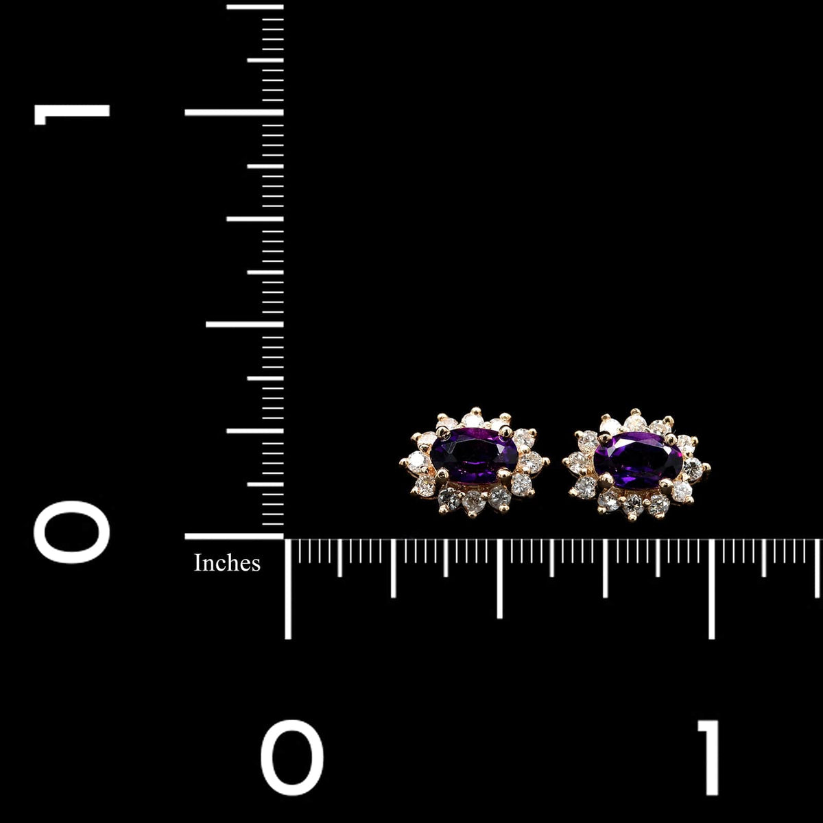 14K Yellow Gold Estate Amethyst and Diamond Earring