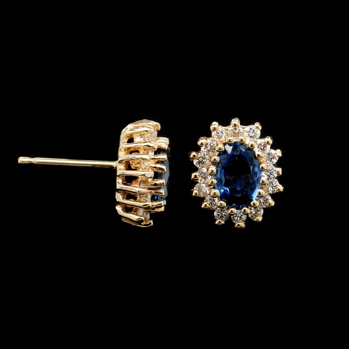 14K Yellow Gold Estate Sapphire and Diamond Earrings