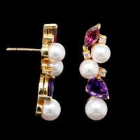 14K Yellow Gold Estate Cultured Pearl and Gemset Earrings