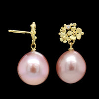 Lene Vibe 18K Yellow Gold Estate Cultured Freshwater Pearl and Diamond Earrings
