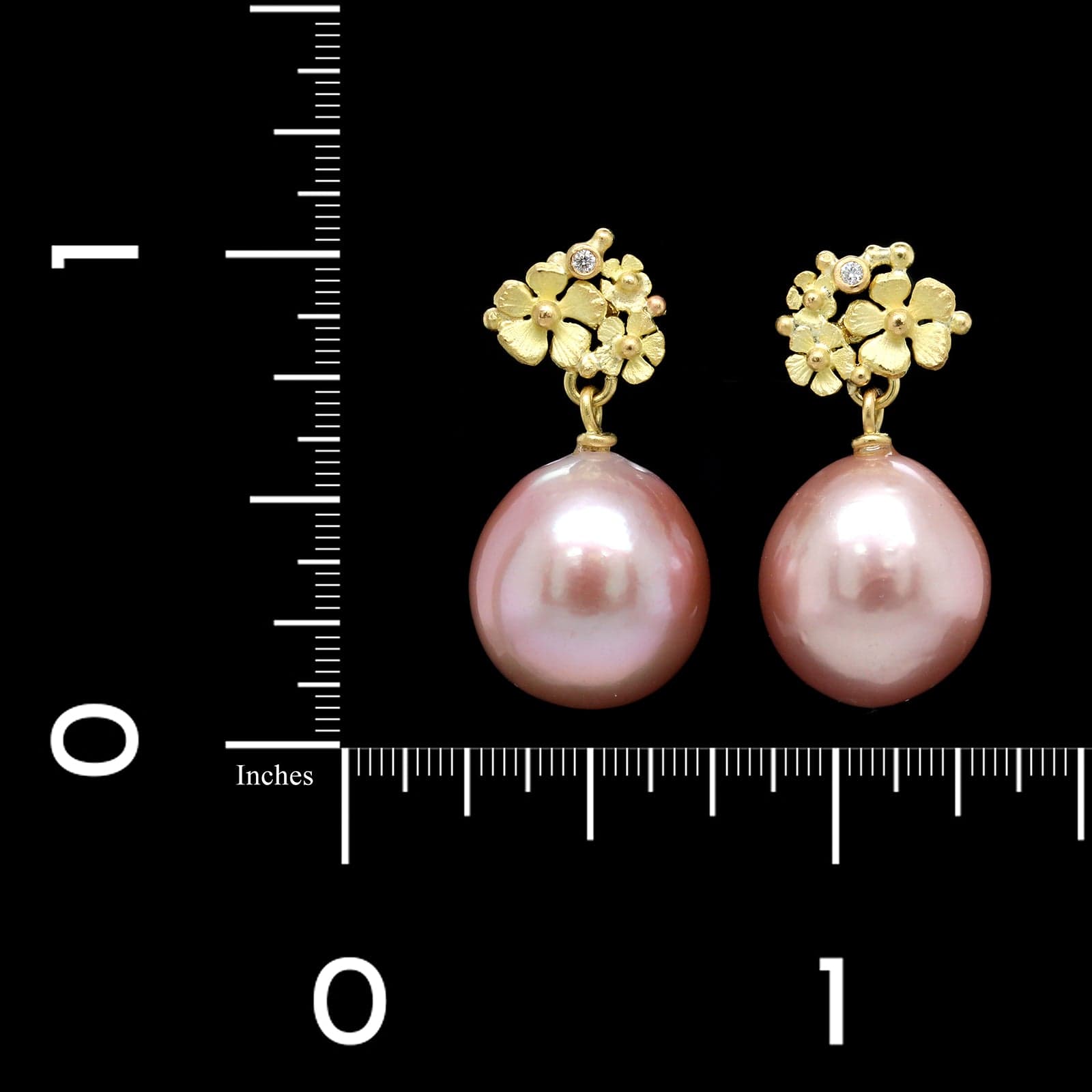 Lene Vibe 18K Yellow Gold Estate Cultured Freshwater Pearl and Diamond Earrings
