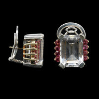 Lagos Caviar Sterling Silver and 18K Yellow Gold Estate White Topaz and Pink Tourmaline Earrings