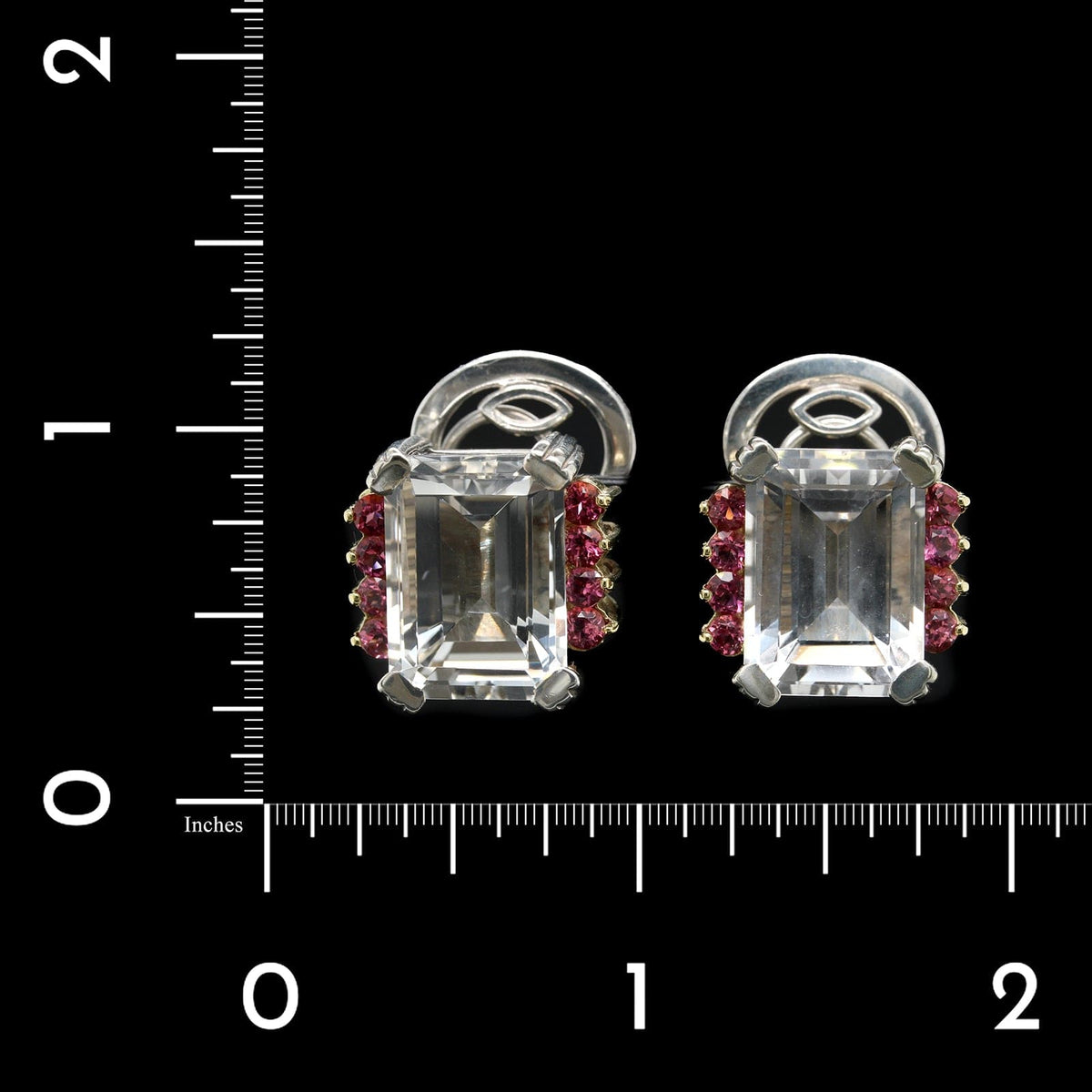 Lagos Caviar Sterling Silver and 18K Yellow Gold Estate White Topaz and Pink Tourmaline Earrings