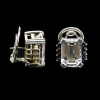 Lagos Caviar Sterling Silver and 18K Yellow Gold Estate White Topaz and Iolite Earrings