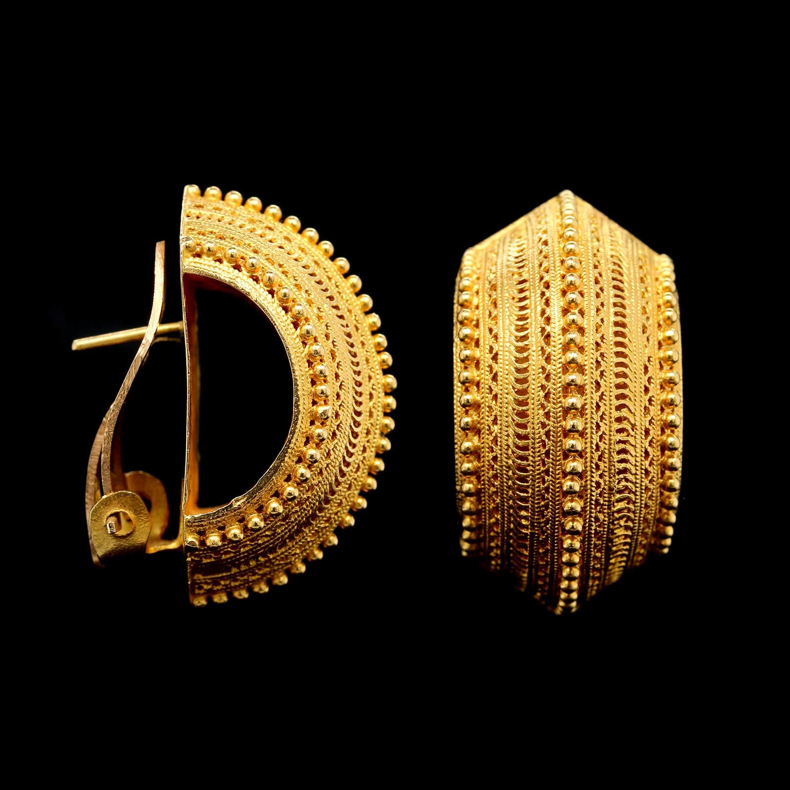 22K Yellow Gold Estate Filigree Dome Earrings