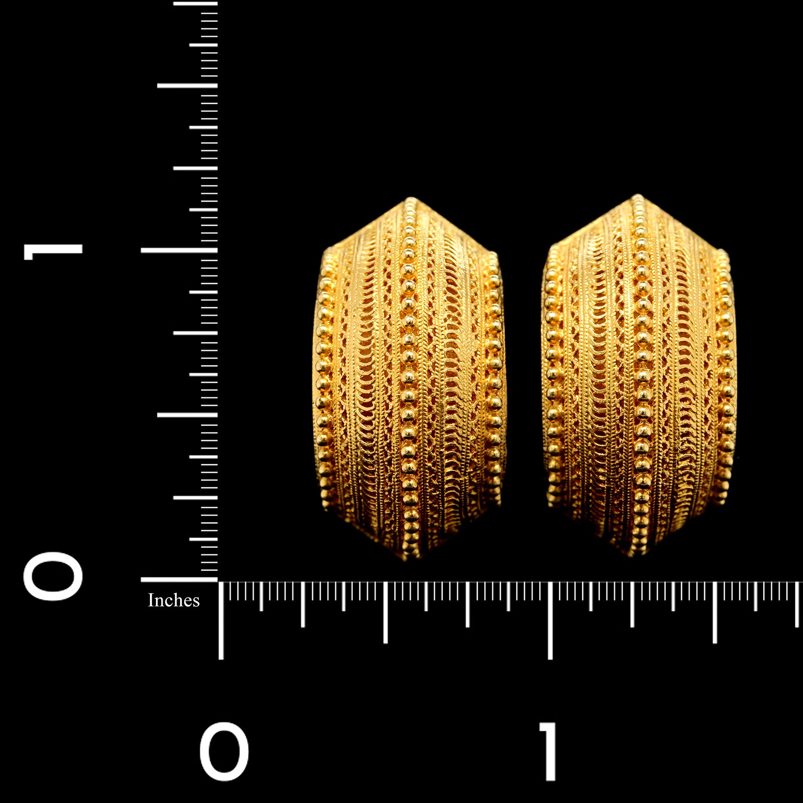 22K Yellow Gold Estate Filigree Dome Earrings