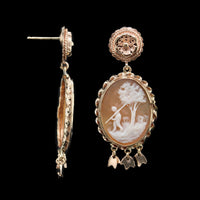 Vintage 14K Yellow Gold  Estate Cameo Drop Earrings