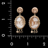 Vintage 14K Yellow Gold  Estate Cameo Drop Earrings