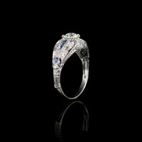 Vintage Style 14K White Gold Estate Diamond and Sapphire Engagement Ring
