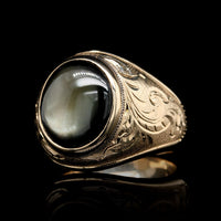 18K Yellow Gold Estate Black Star Sapphire Ring
