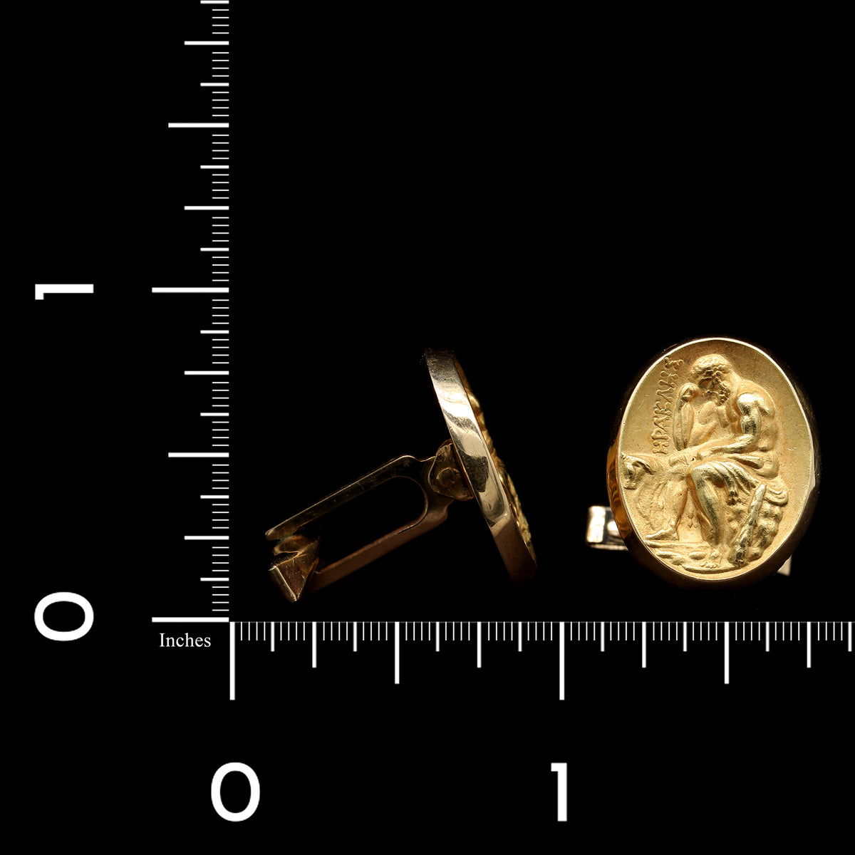 18K Yellow Gold Estate Greece Heracles God of Strength and Heroes Cufflinks