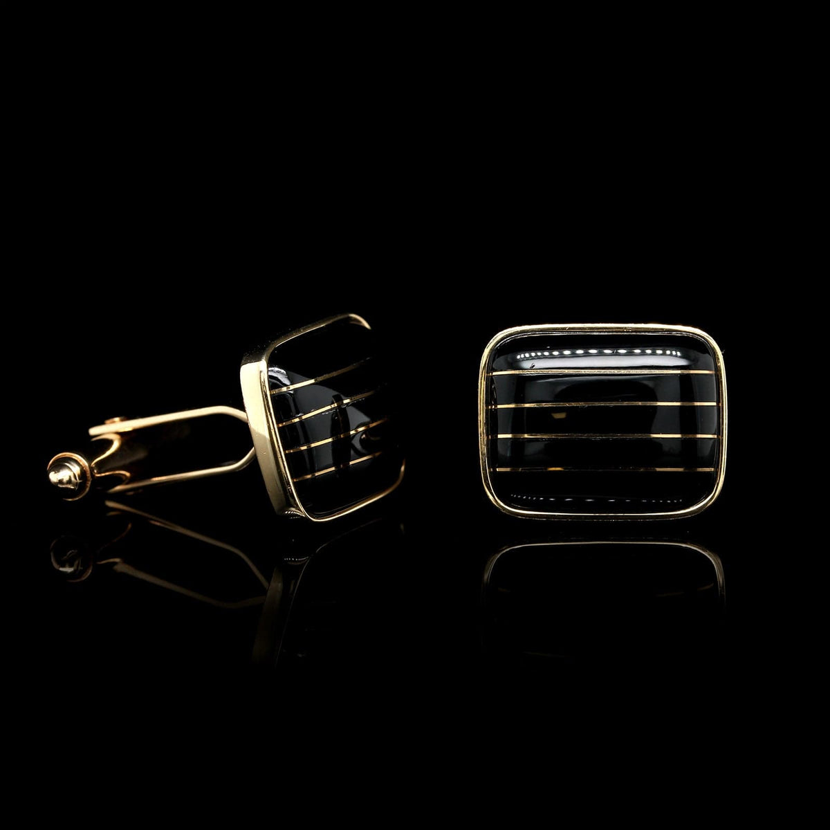 14K Yellow Gold Estate Black Onyx Cufflinks