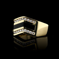 Bernard Passman 18K Yellow Gold Estate Black Coral and Diamond Ring