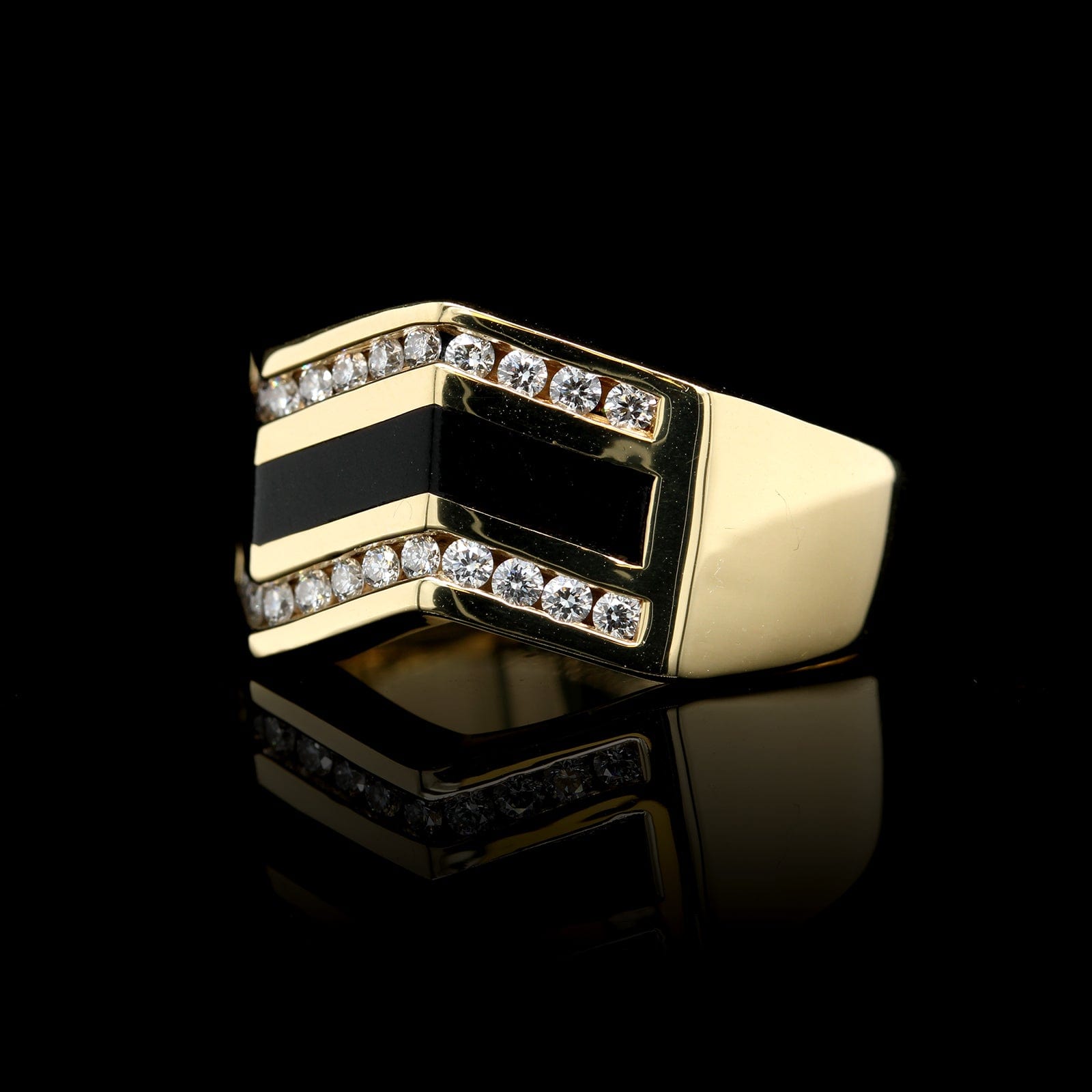 Bernard Passman 18K Yellow Gold Estate Black Coral and Diamond Ring