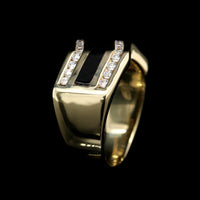 Bernard Passman 18K Yellow Gold Estate Black Coral and Diamond Ring