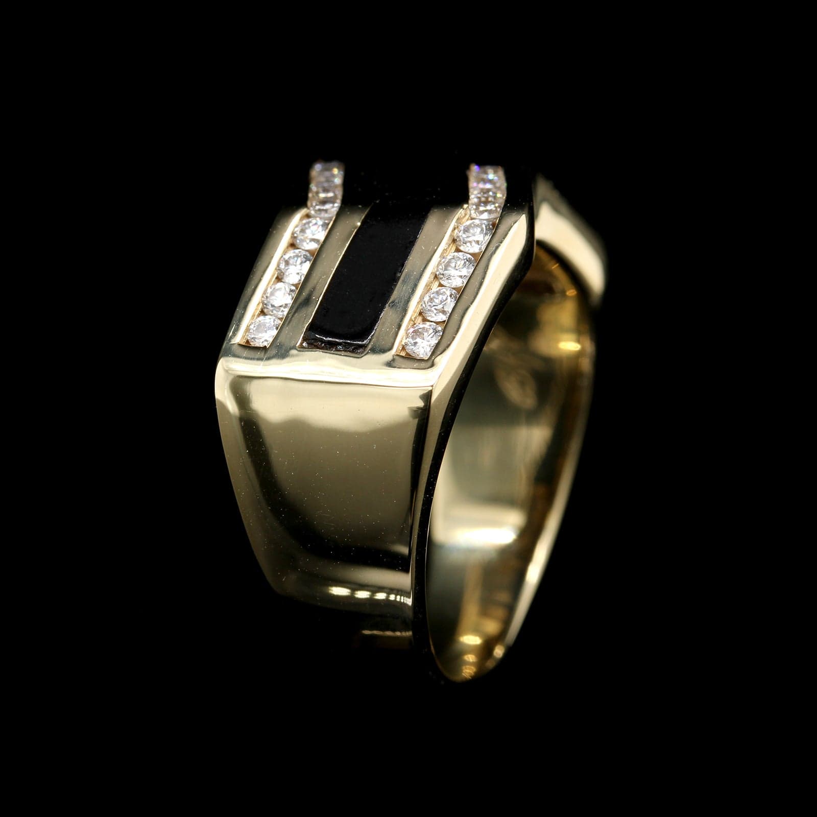 Bernard Passman 18K Yellow Gold Estate Black Coral and Diamond Ring