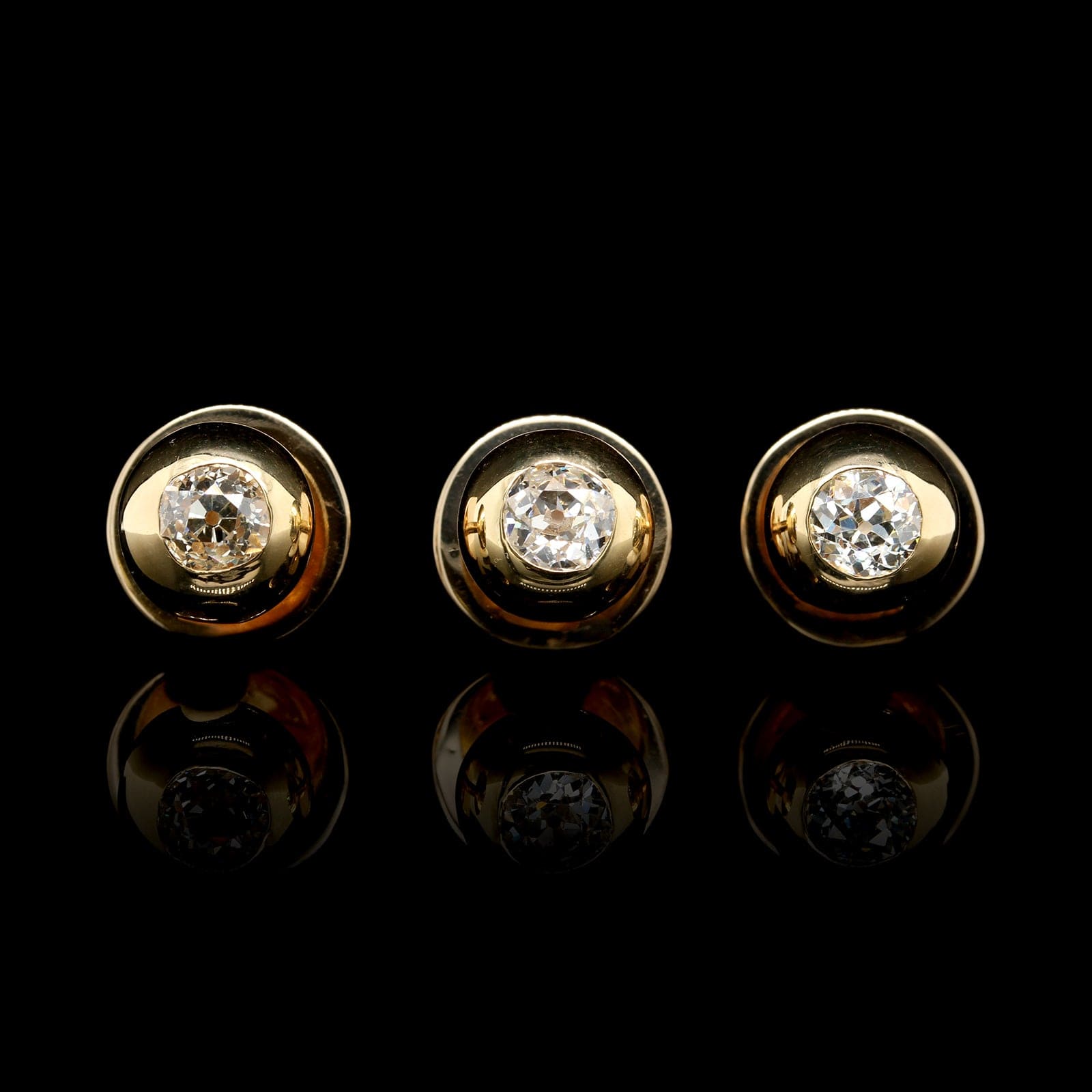 Antique 14K Yellow and 18K Yellow Gold Estate Set of Three Diamond Shirt Studs
