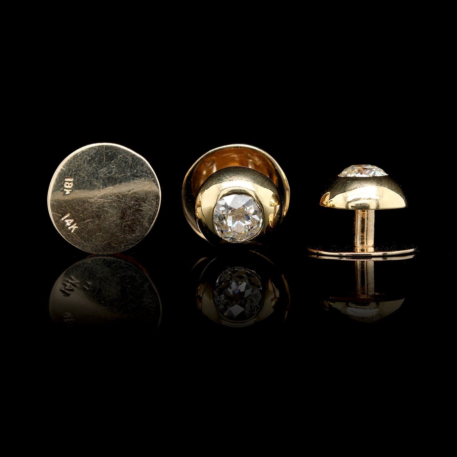 Antique 14K Yellow and 18K Yellow Gold Estate Set of Three Diamond Shirt Studs