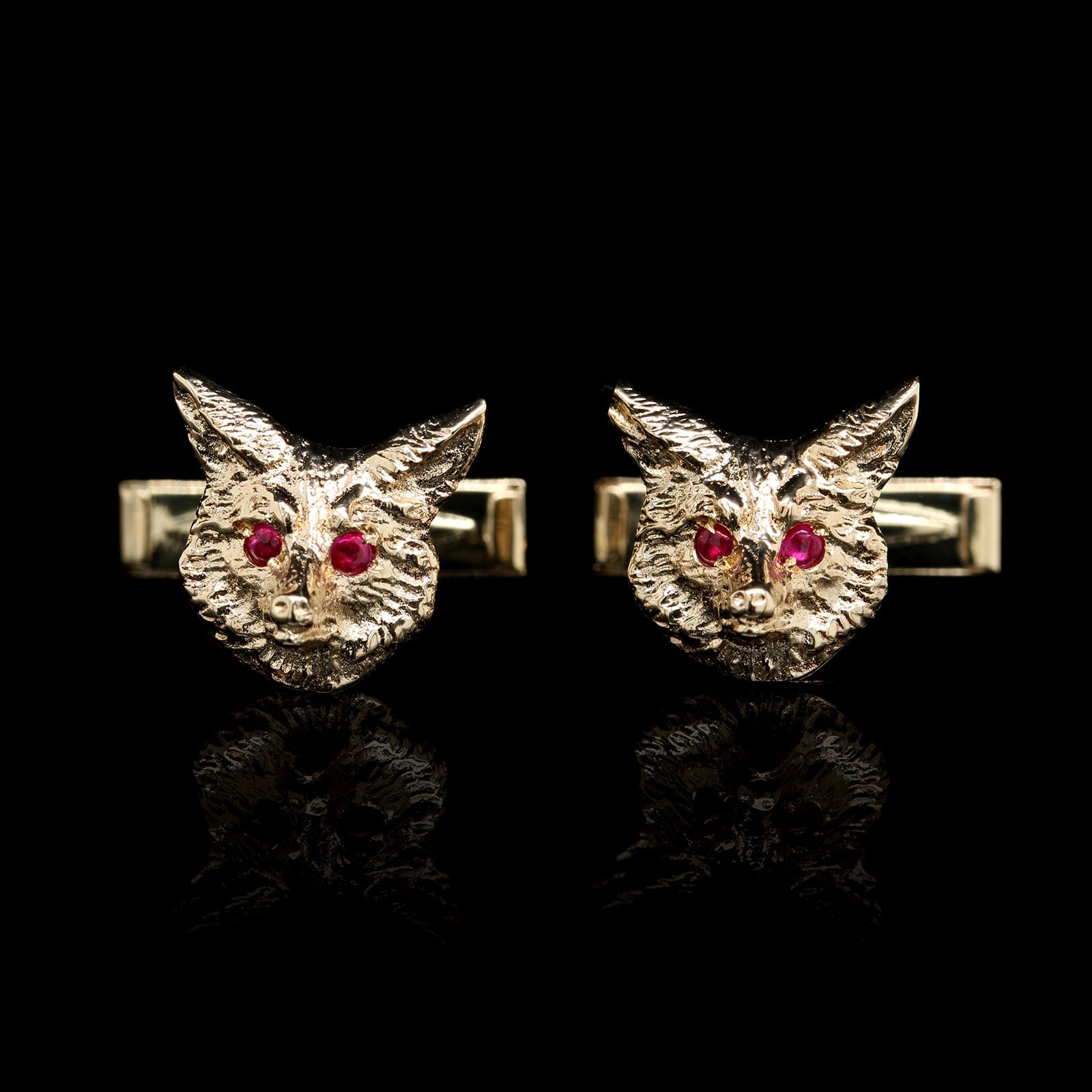 14K Yellow Gold Estate Fox Cufflink and Shirt Stud Set