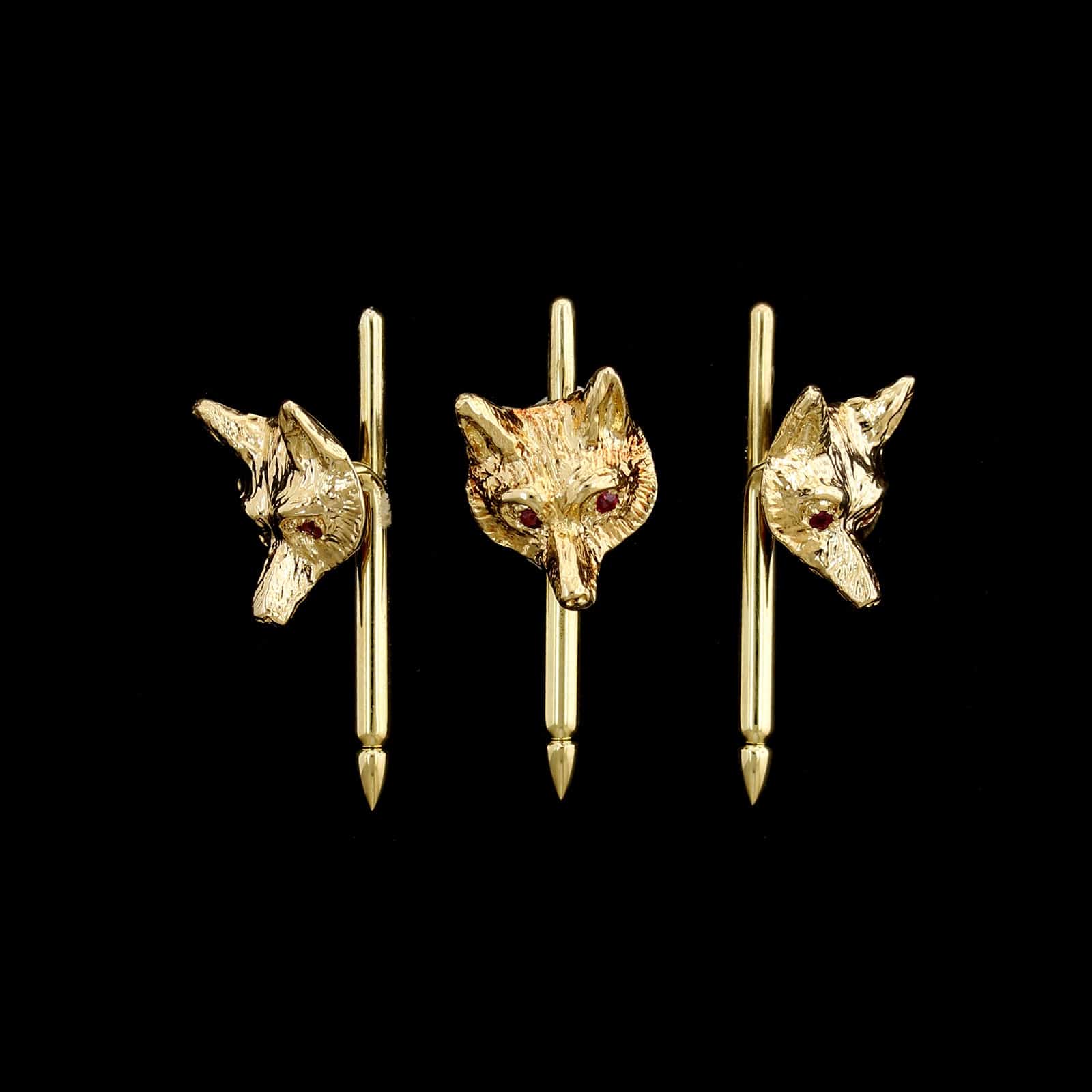 14K Yellow Gold Estate Fox Cufflink and Shirt Stud Set