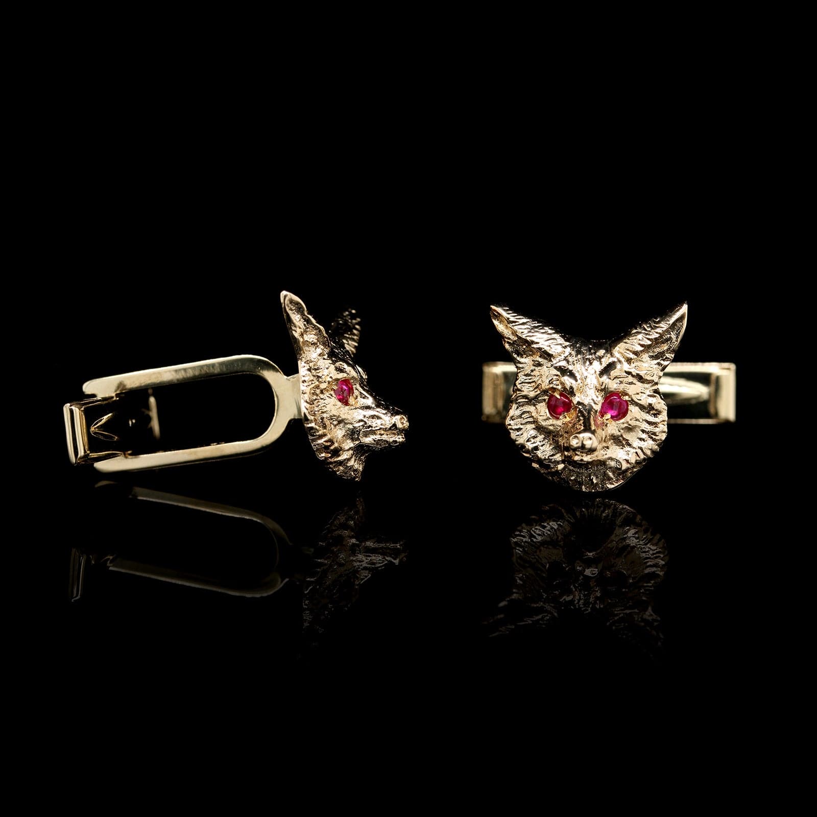 14K Yellow Gold Estate Fox Cufflink and Shirt Stud Set