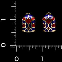 18K Yellow Gold Estate Blue and Red Enamel Cufflinks