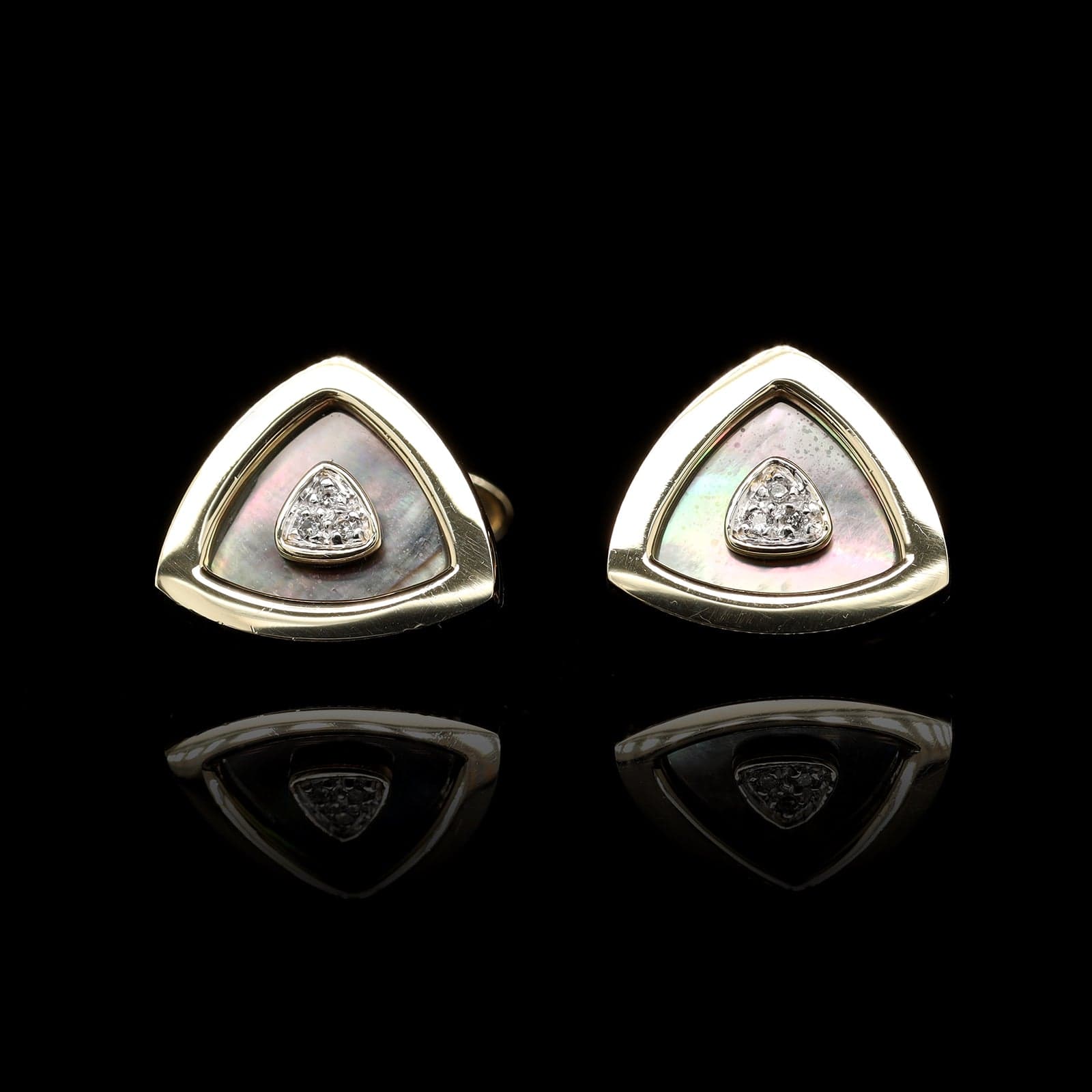 Dolan and Bullock 14K Yellow Gold Estate Mother of Pearl and Diamond Cufflinks