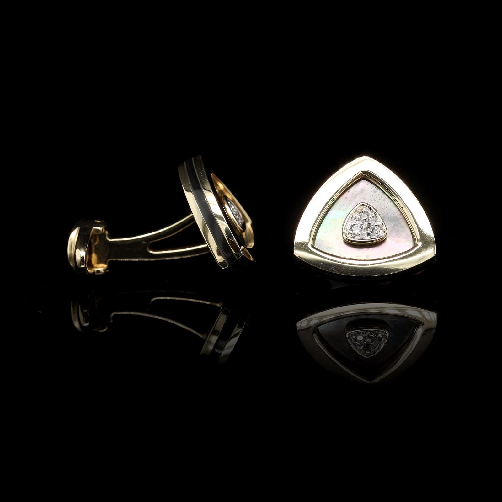Dolan and Bullock 14K Yellow Gold Estate Mother of Pearl and Diamond Cufflinks