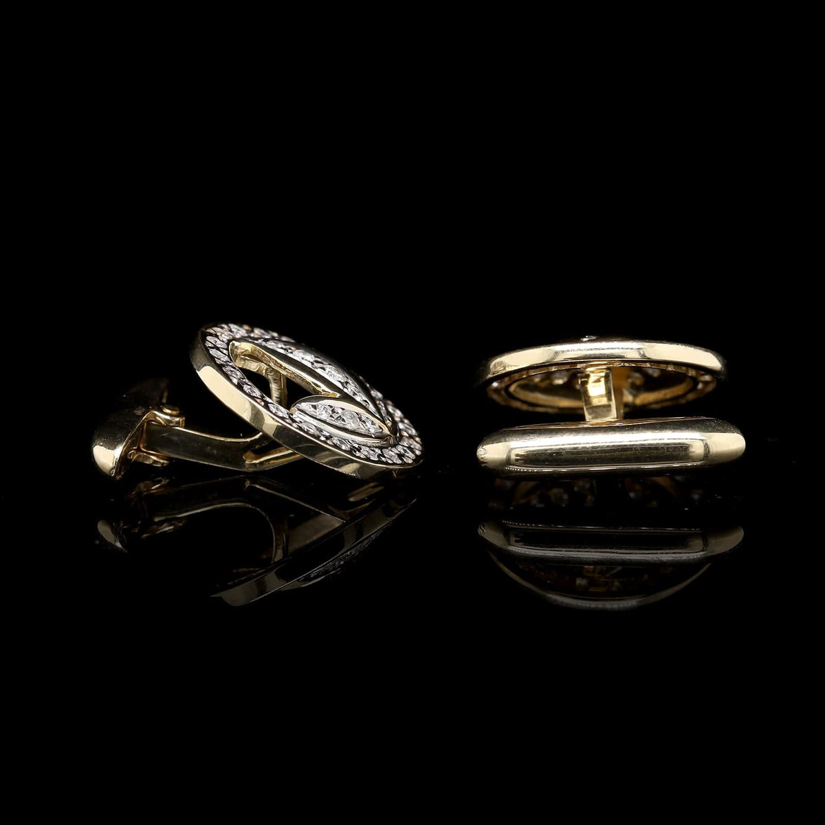 14K Yellow Gold Estate Diamond Leaf Cufflinks