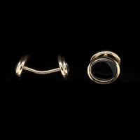 14K Yellow Gold Estate Double Link Onyx Cufflinks