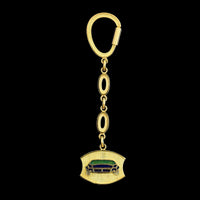 18K Yellow Gold Estate Blue and Green Enamel Car Keychain
