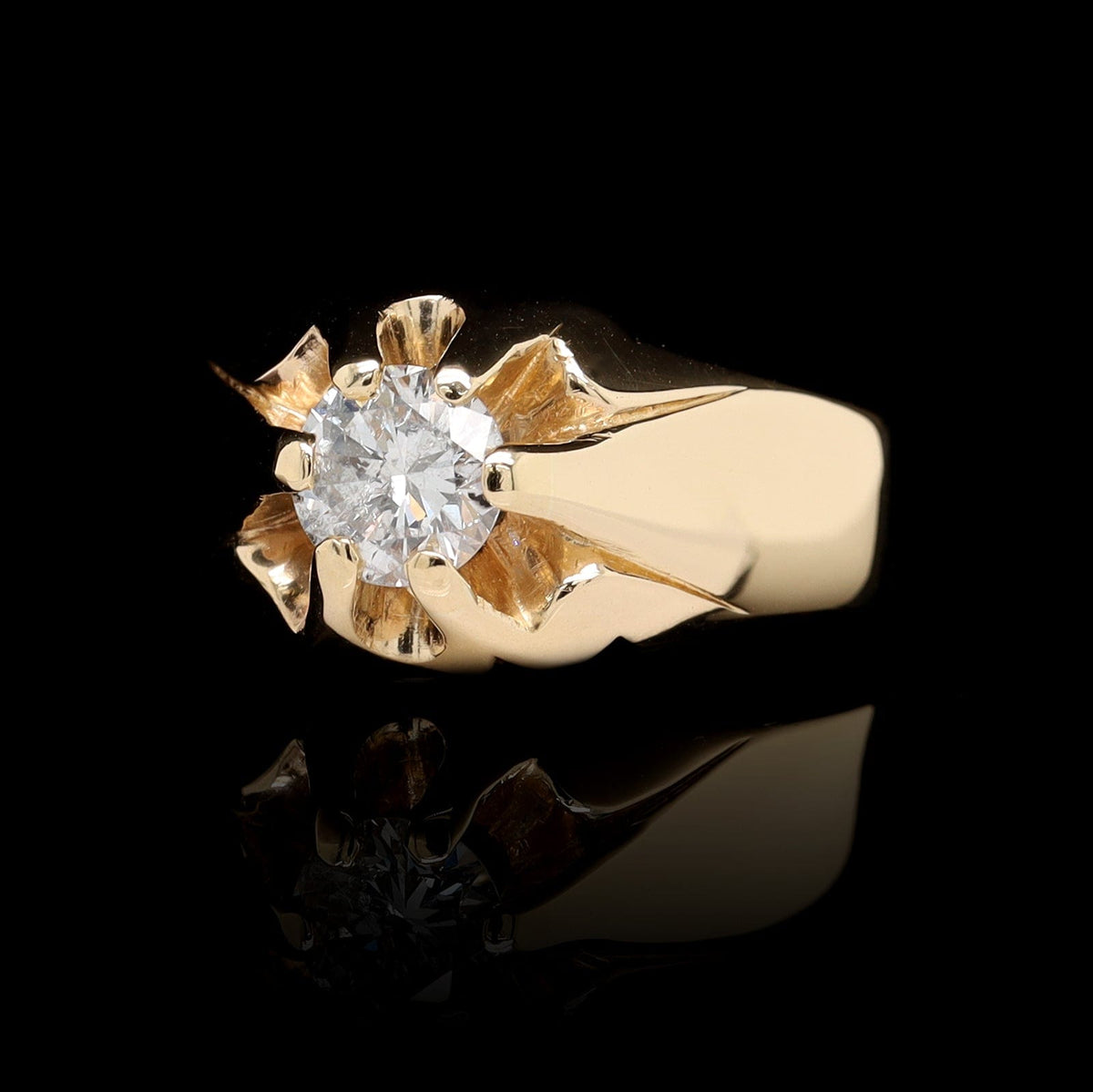14K Yellow Gold Estate Diamond Belcher Set Ring