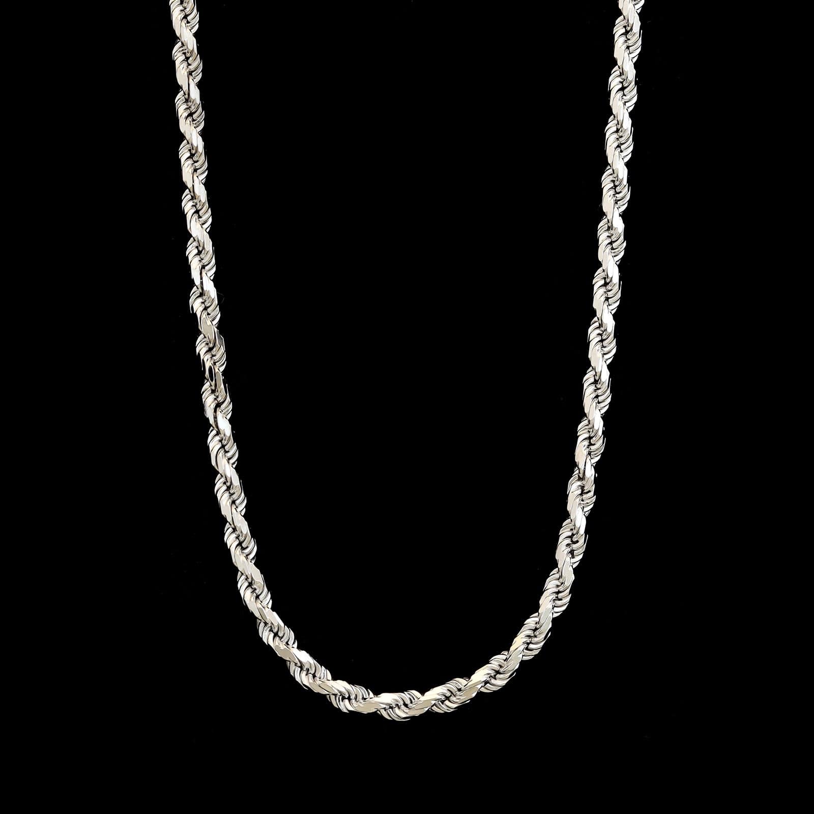 14K White Gold Estate Diamond Cut Rope Chain