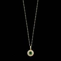 14K Yellow Gold Estate Tsavorite Garnet Diamond Halo Pendant Necklace