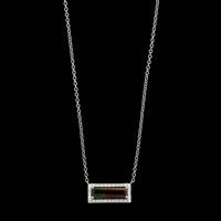 14K White Gold Estate Bi-Color Tourmaline and Diamond Pendant Necklace