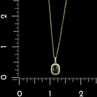 14K Yellow Gold Estate Green Sapphire and Diamond Halo Pendant Necklace
