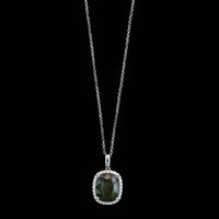 14K White Gold Estate Green Sapphire and Diamond Halo Pendant Necklace