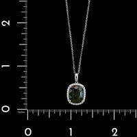 14K White Gold Estate Green Sapphire and Diamond Halo Pendant Necklace