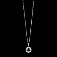 14K White Gold Estate Sapphire and Diamond Pendant Necklace