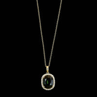 14K Yellow Gold Estate Green Sapphire and Diamond Pendant Necklace
